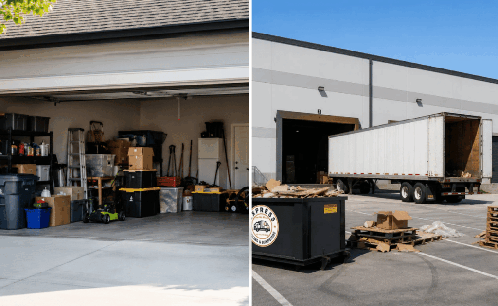 Entrega de contenedores comerciales y residenciales de Express Hauling & Dumpsters en el área metropolitana de Atlanta